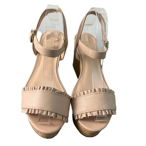 KATE SPADE NY Tomas NEW Leather Platform Wedge Sandal Strappy Nude Womens Sz 10M - Picture 3 of 13